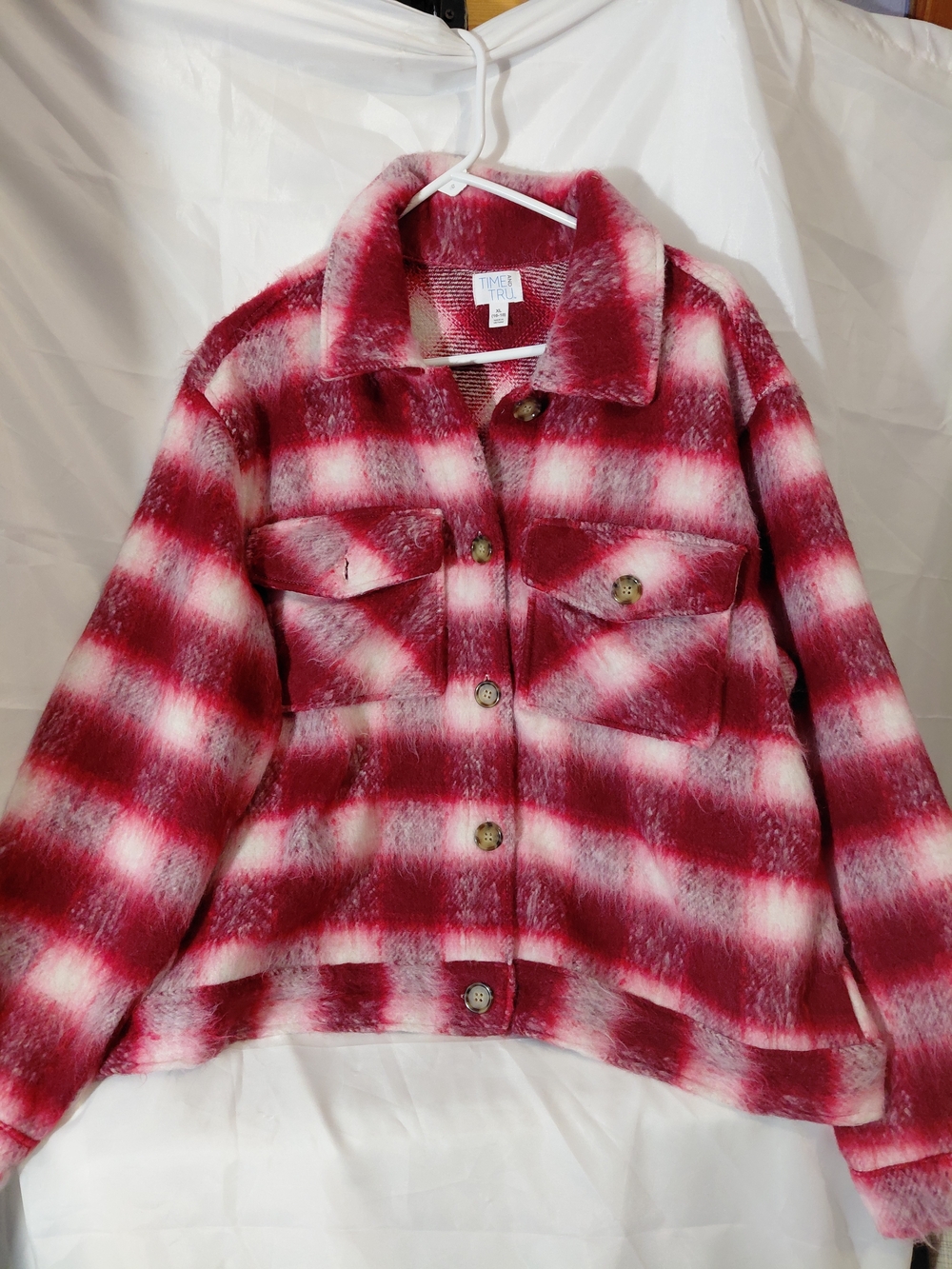 Time and Tru Red and White Plaid Bomber Jacket